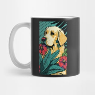 Golden Retriever Dog Vibrant Tropical Flower Tall Retro Vintage Digital Pop Art Portrait Mug